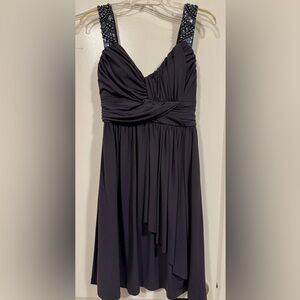 Maggy London gray Strapless Gown with Ruched Pleats